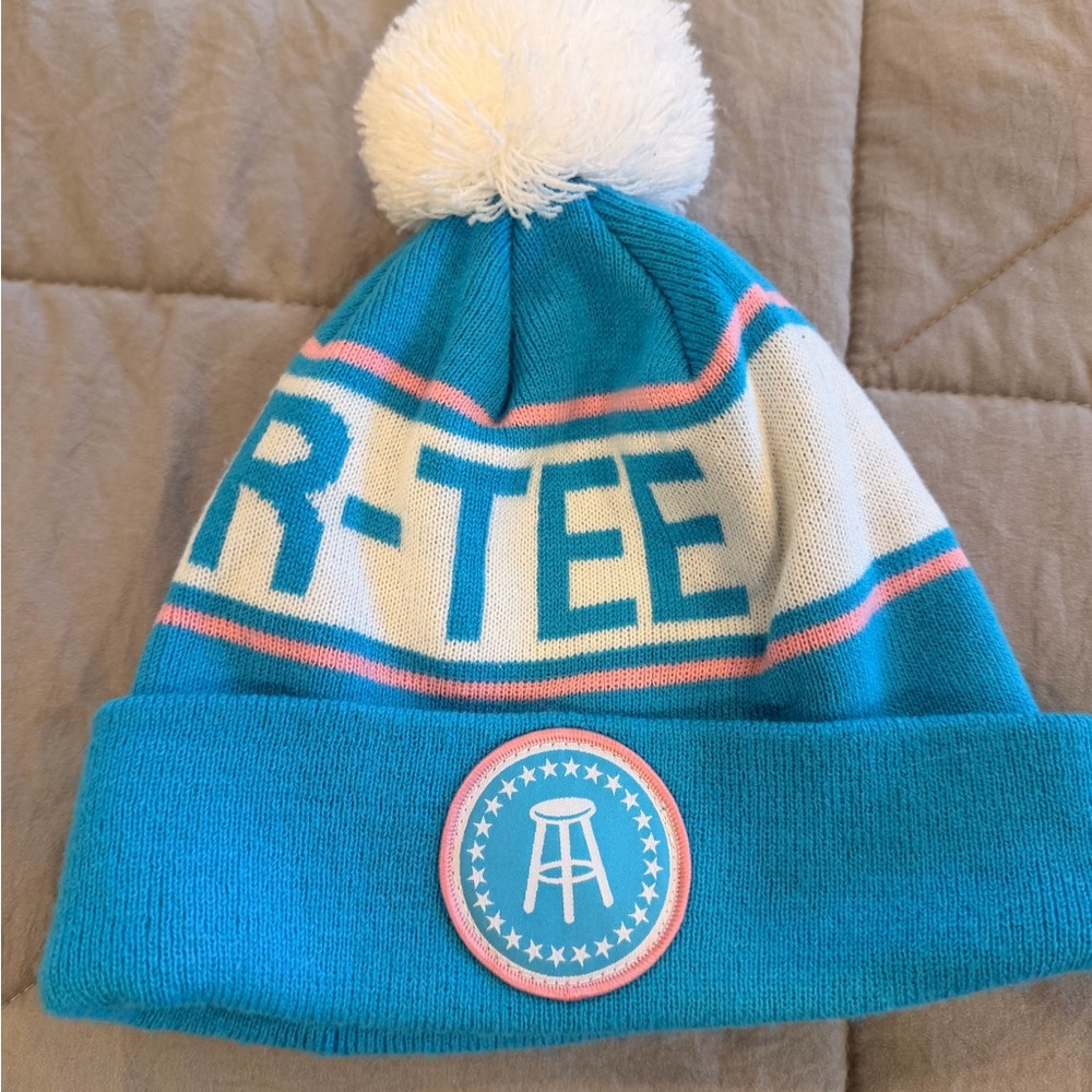 Blue and White Beanie with Pom Pom